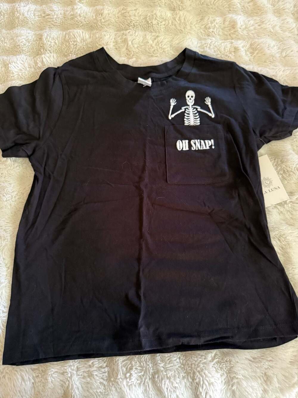 La Luna Oh Snap Skeleton Pocket T-Shirt Size S Black